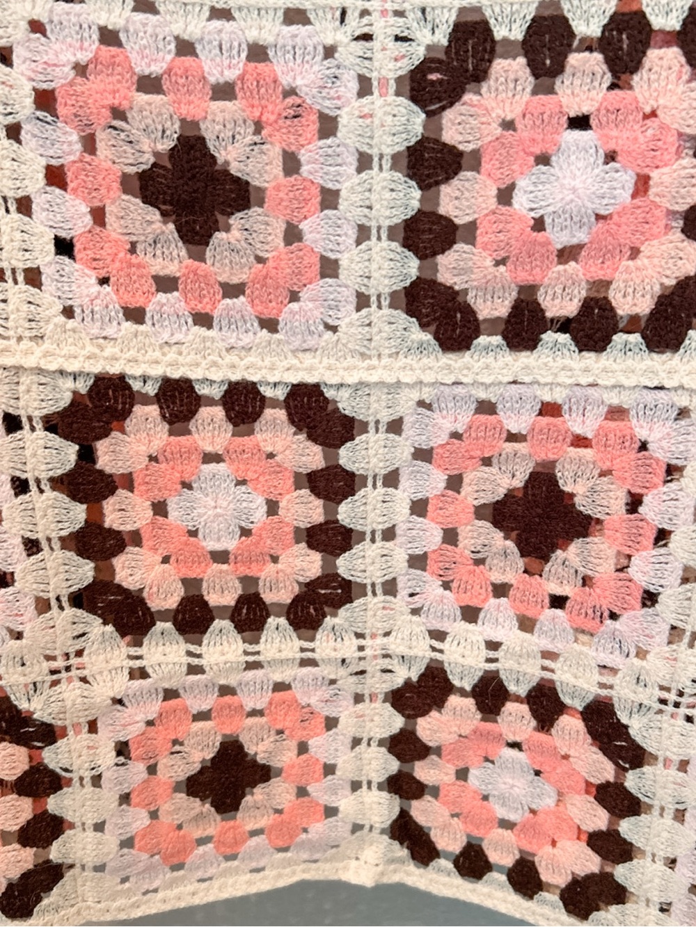 Boho Crochet Granny Square Long Sleeve Cardigan Pink Ivory L/XL Cottage Grandma - Picture 7 of 8